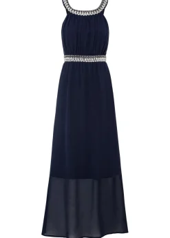 Vestido largo con aplicación de piedras brillantes
