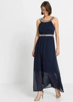 Vestido largo con aplicación de piedras brillantes