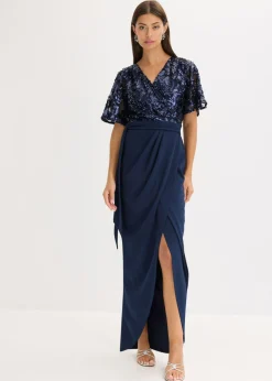 Vestido largo con bordado de lentejuelas