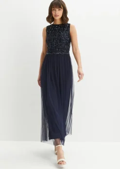 Vestido largo con bordado de lentejuelas