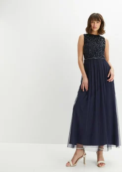 Vestido largo con bordado de lentejuelas