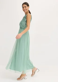 Vestido largo con bordado de lentejuelas