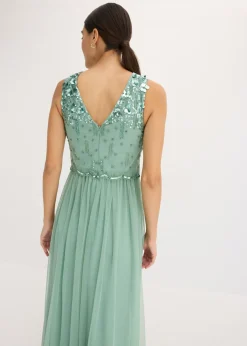 Vestido largo con bordado de lentejuelas