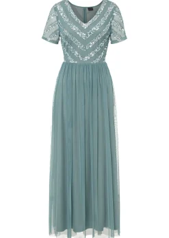 Vestido largo con bordado de lentejuelas