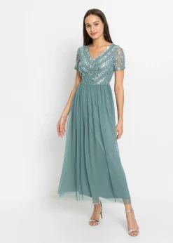 Vestido largo con bordado de lentejuelas