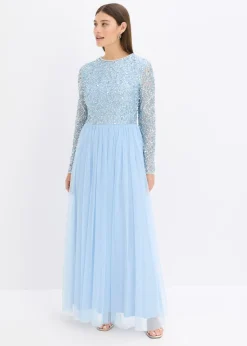 Vestido largo con bordado de lentejuelas