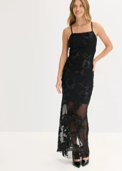 Vestido largo con bordado floral