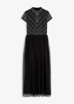 Vestido largo con bordado de perlas