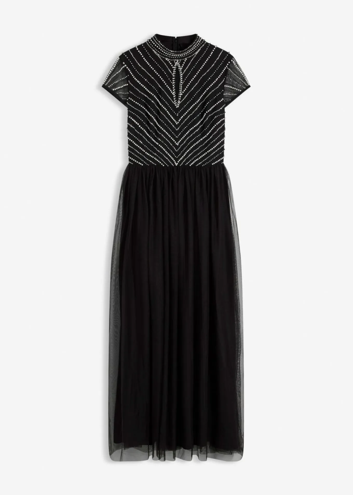 Vestido largo con bordado de perlas