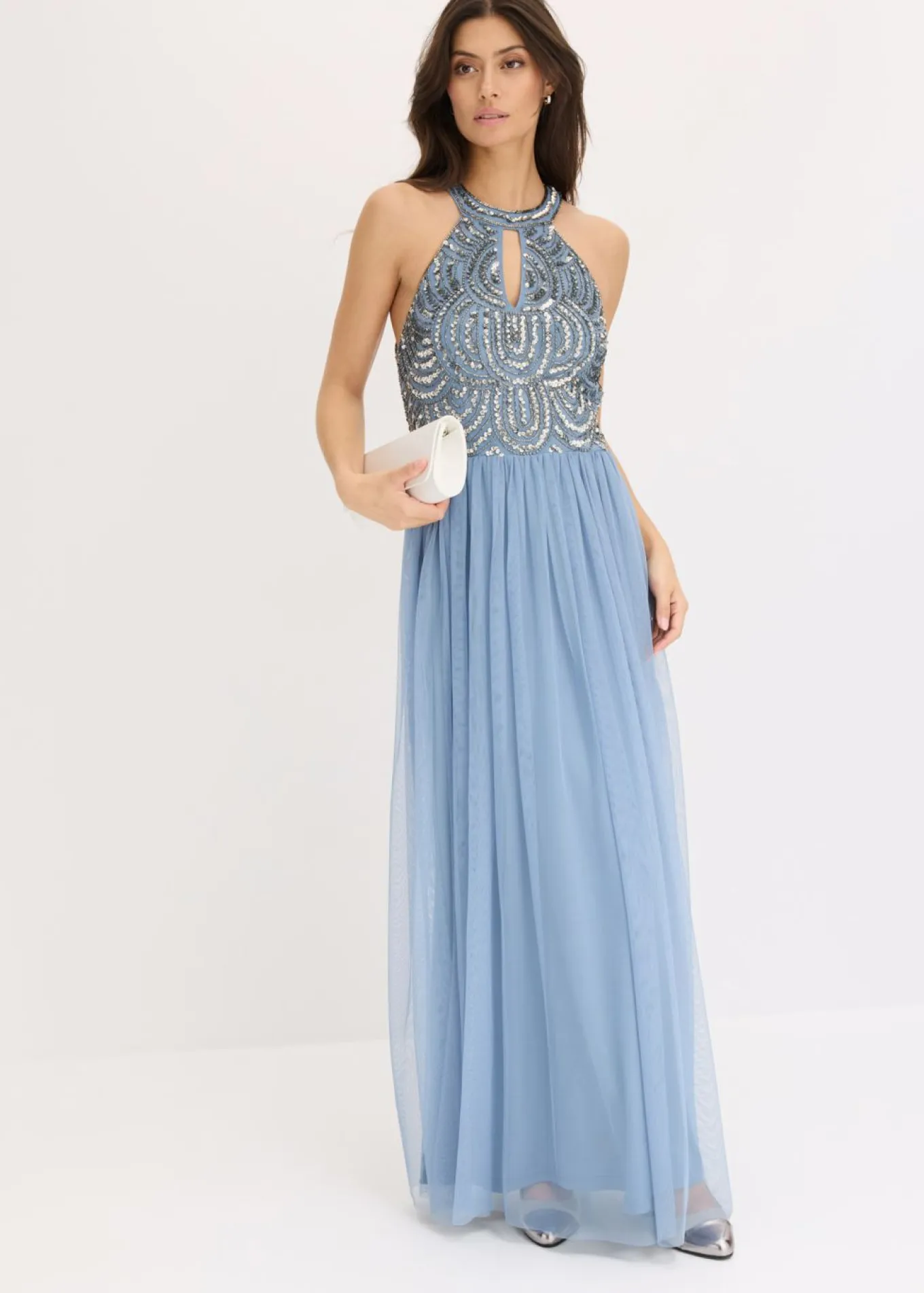 Vestido largo con bordado de lentejuelas