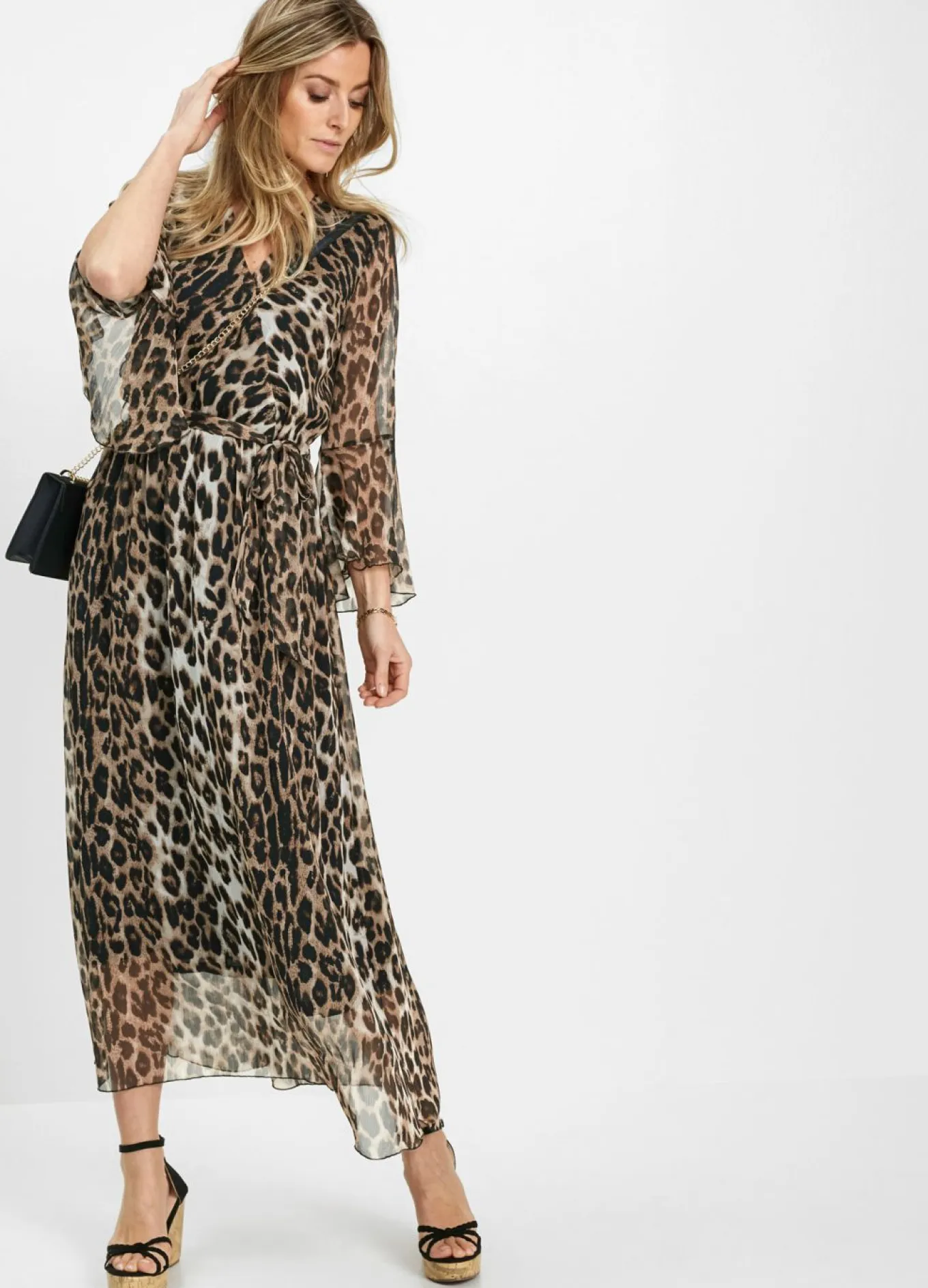 Vestido largo con estampado de leopardo