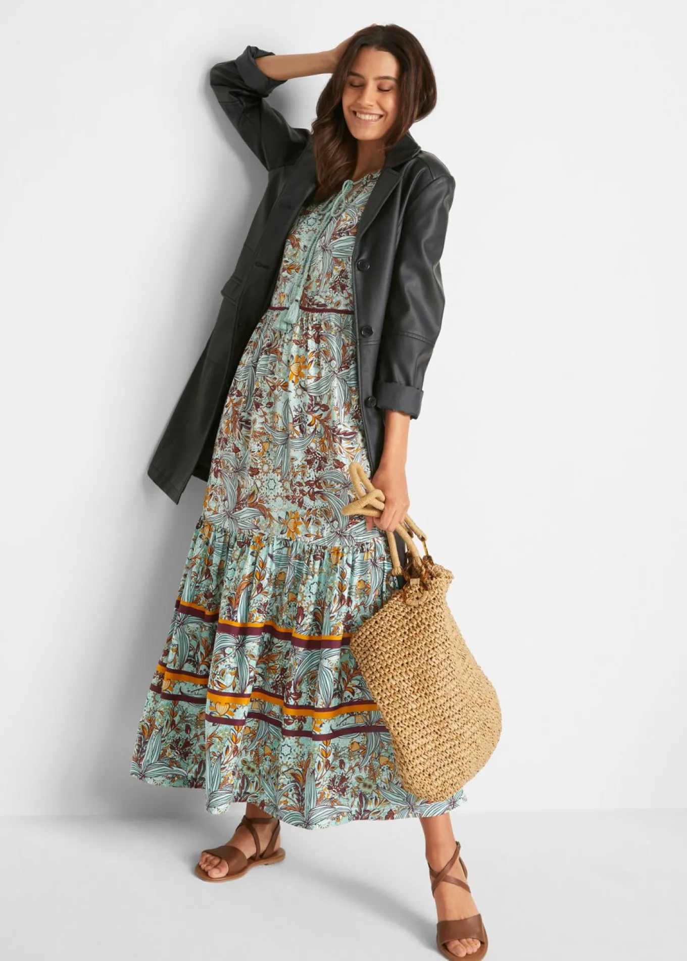 Vestido largo con estampado de cenefas
