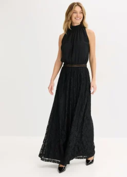 Vestido largo con falda de encaje