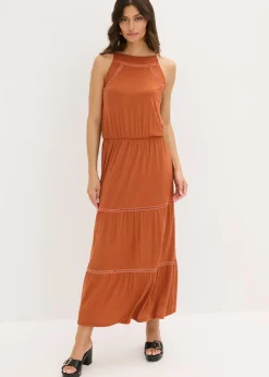 Vestido largo con insertos de ganchillo