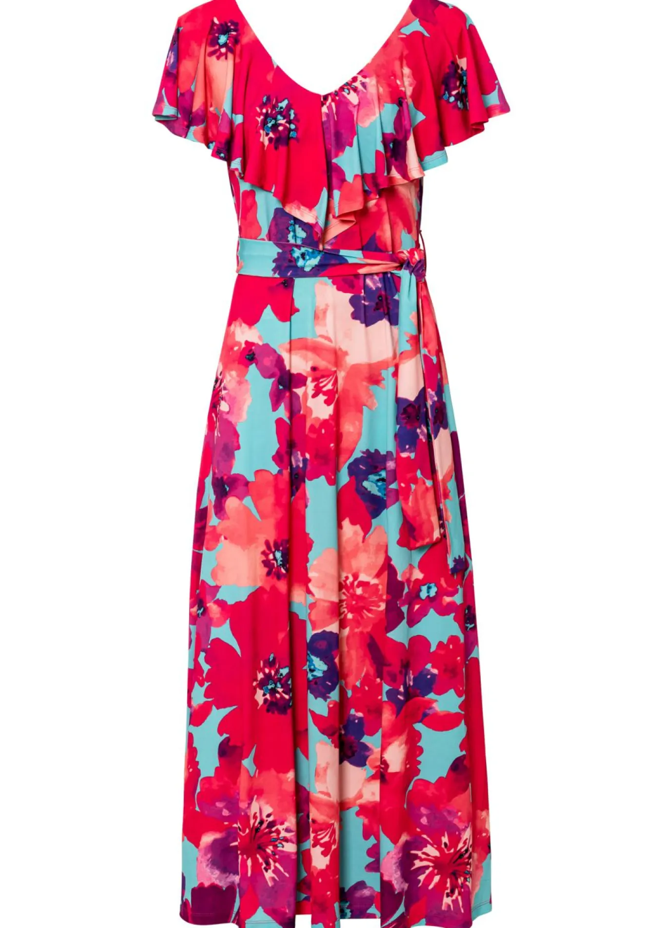 Vestido largo con volante y cinturón