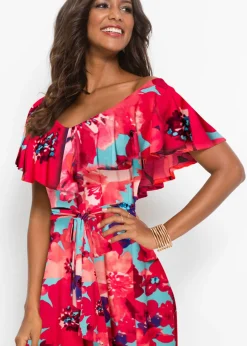 Vestido largo con volante y cinturón