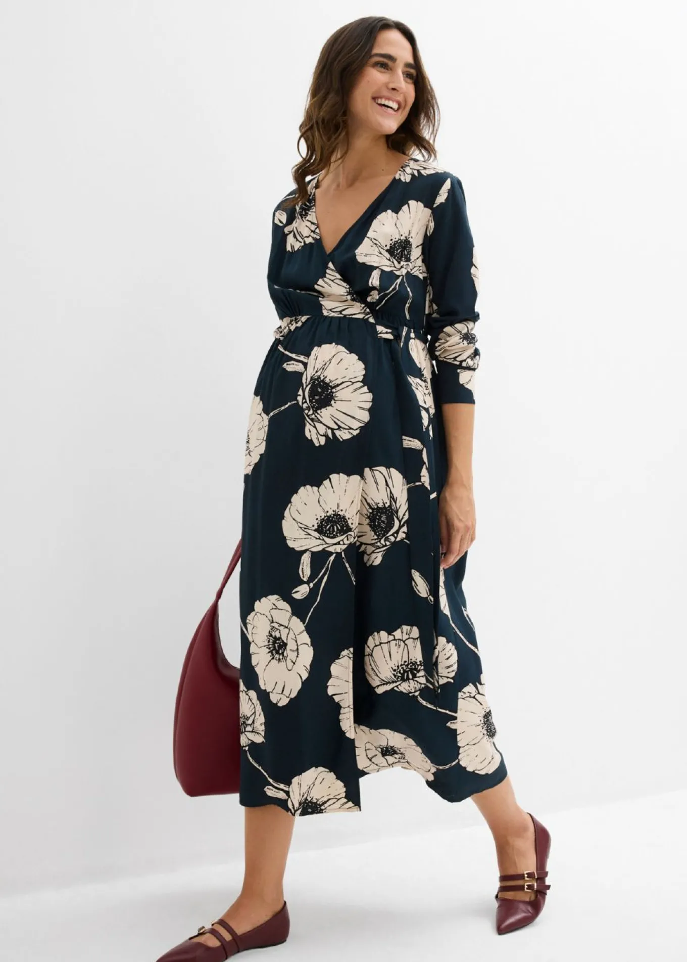 Vestido largo cruzado para durante y después del embarazo