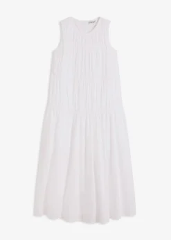 Vestido largo de algodón con fruncidos