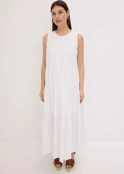 Vestido largo de algodón con fruncidos