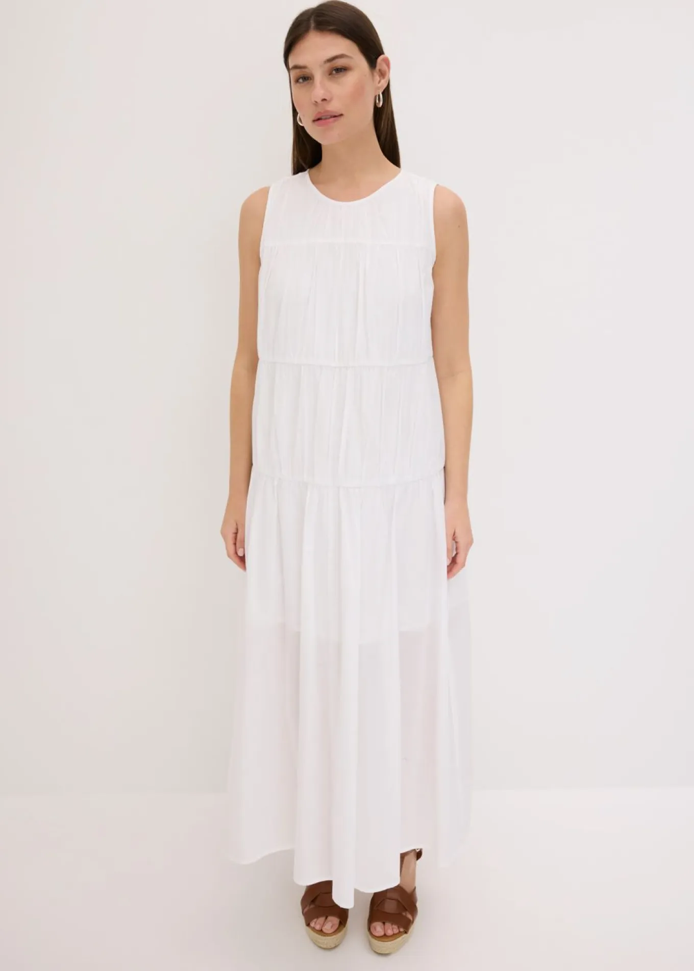 Vestido largo de algodón con fruncidos