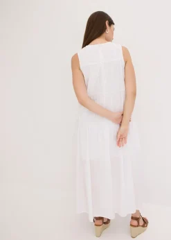 Vestido largo de algodón con fruncidos