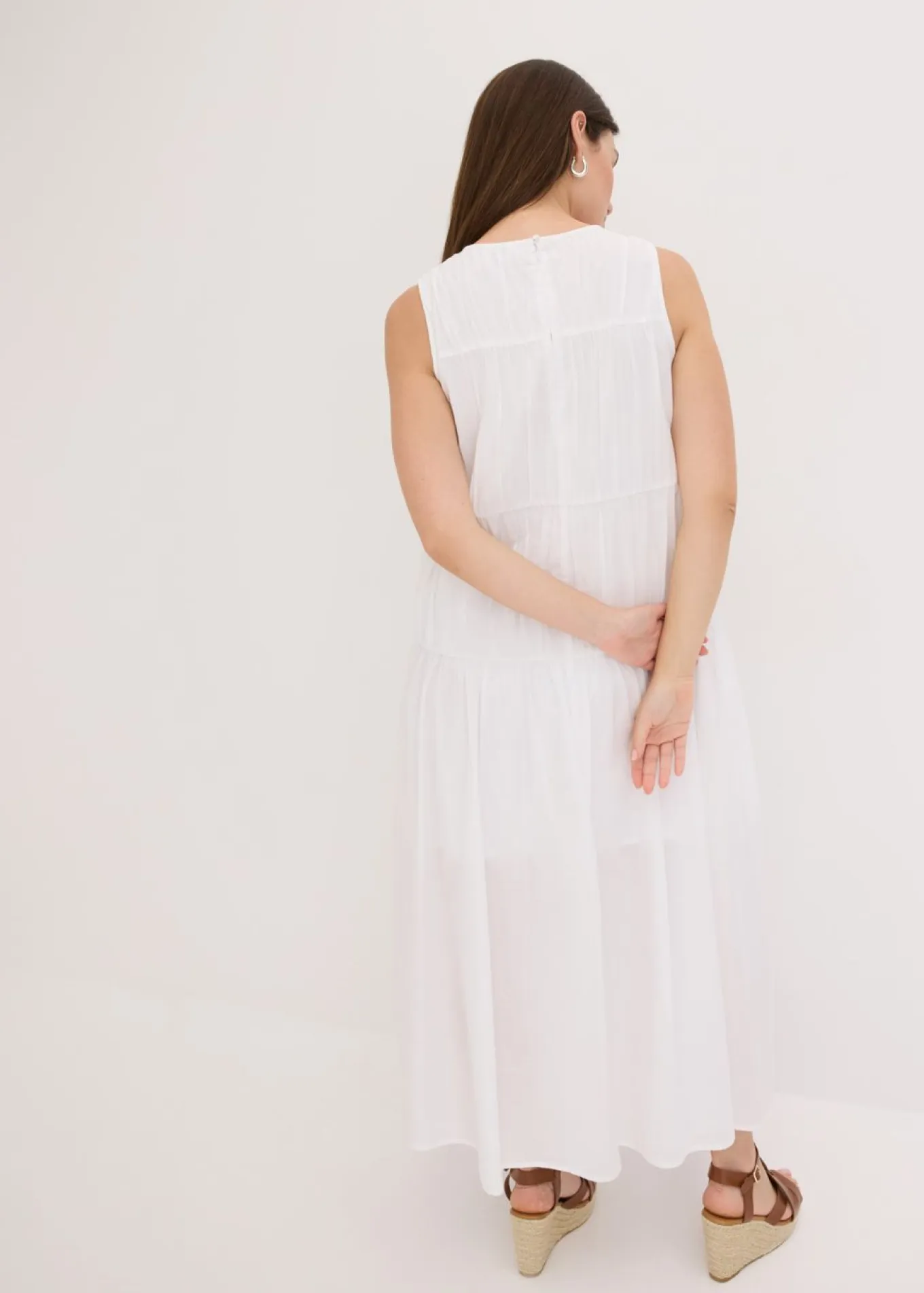 Vestido largo de algodón con fruncidos