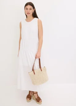 Vestido largo de algodón con fruncidos