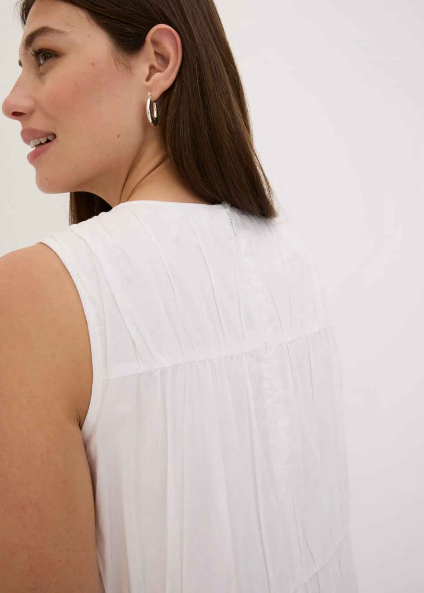 Vestido largo de algodón con fruncidos