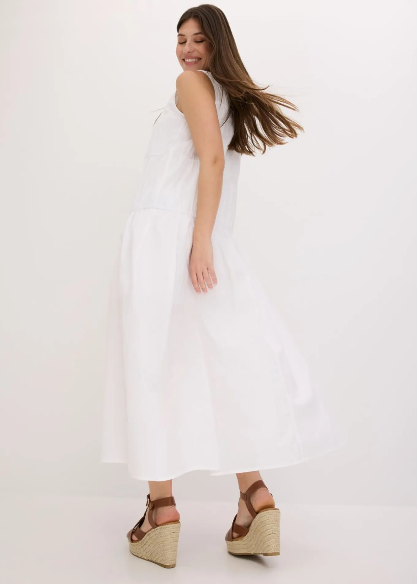 Vestido largo de algodón con fruncidos