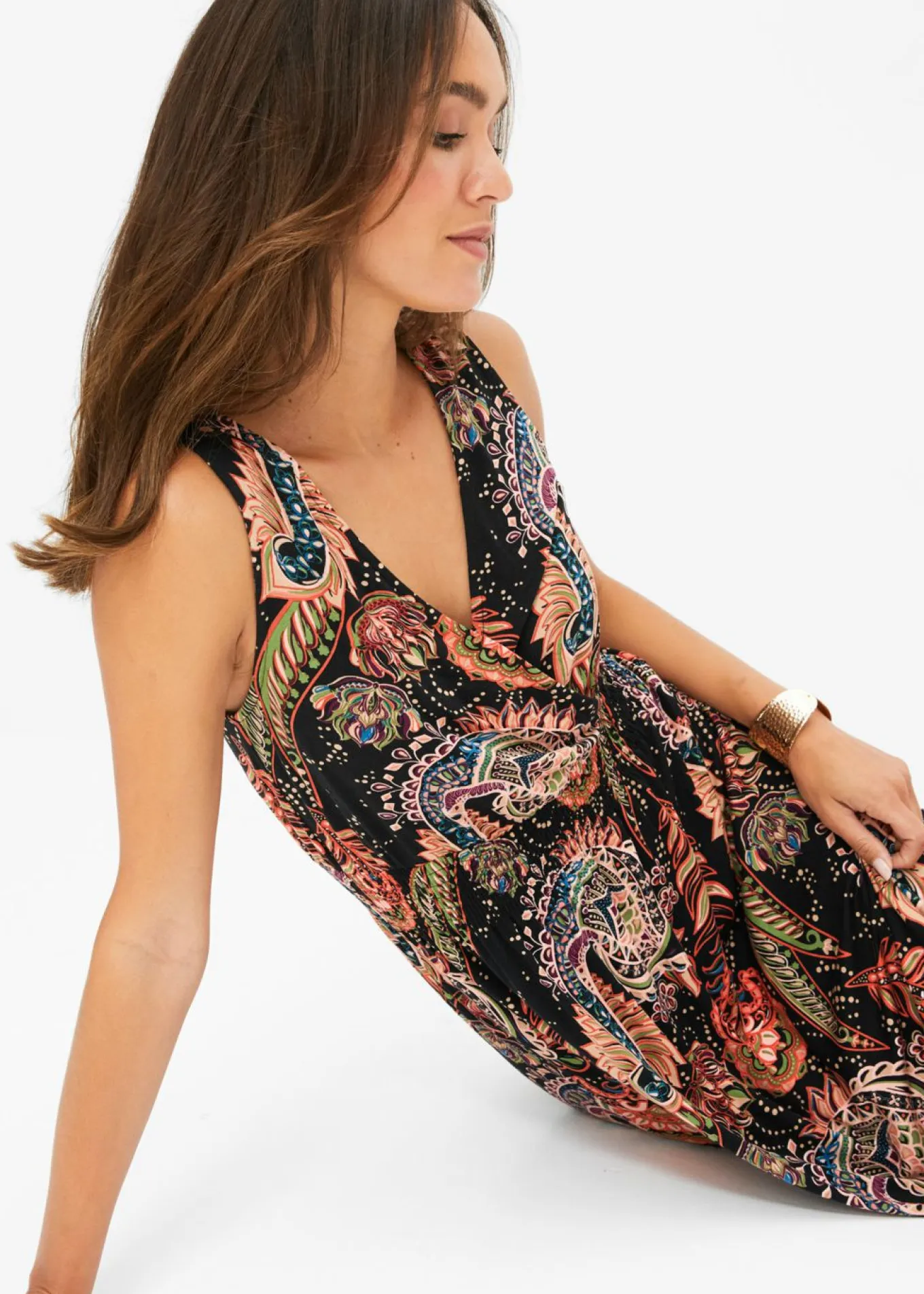Vestido largo de mezcla de viscosa suave