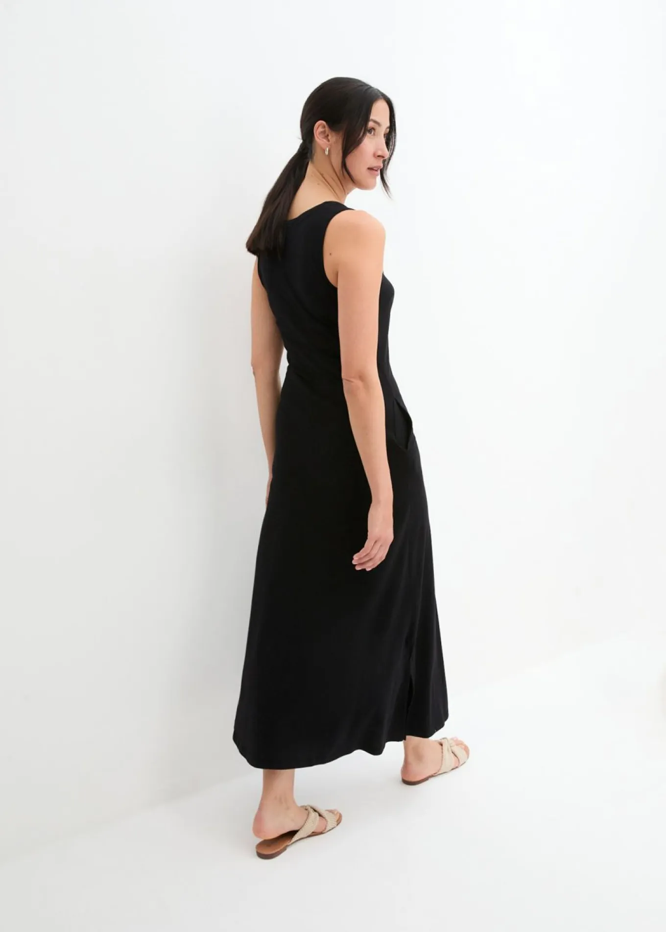 Vestido largo de mezcla de algodón y viscosa