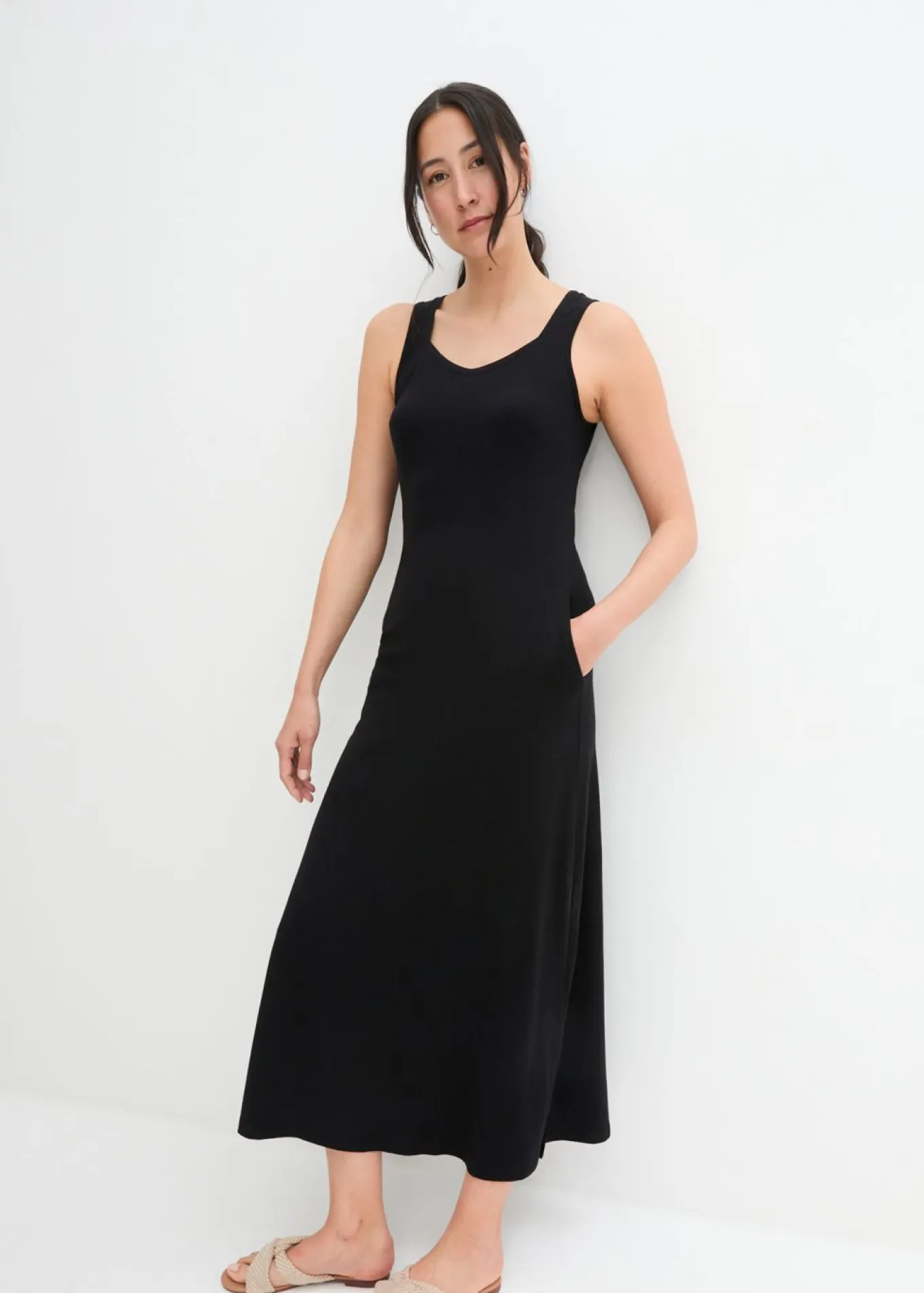 Vestido largo de mezcla de algodón y viscosa