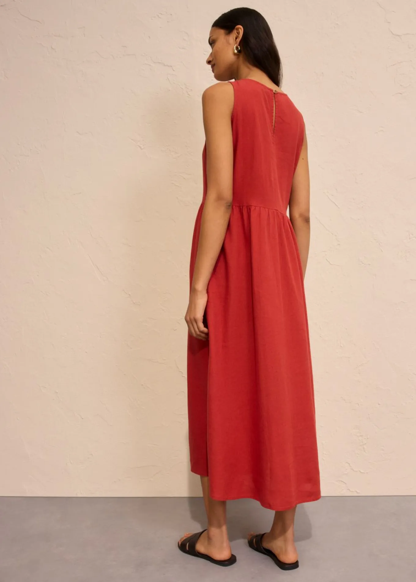 Vestido largo de mezcla ligera de lino y viscosa