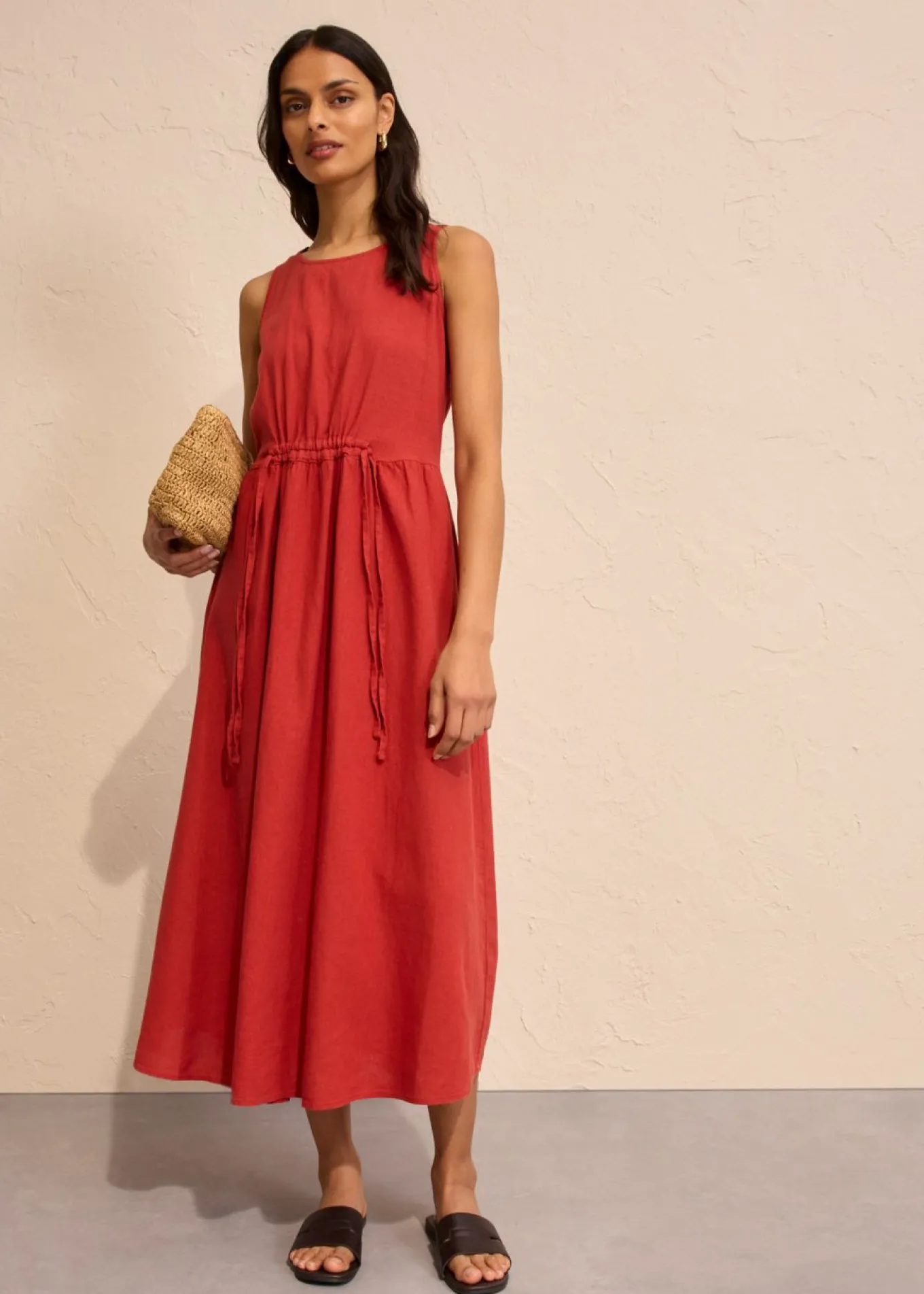 Vestido largo de mezcla ligera de lino y viscosa