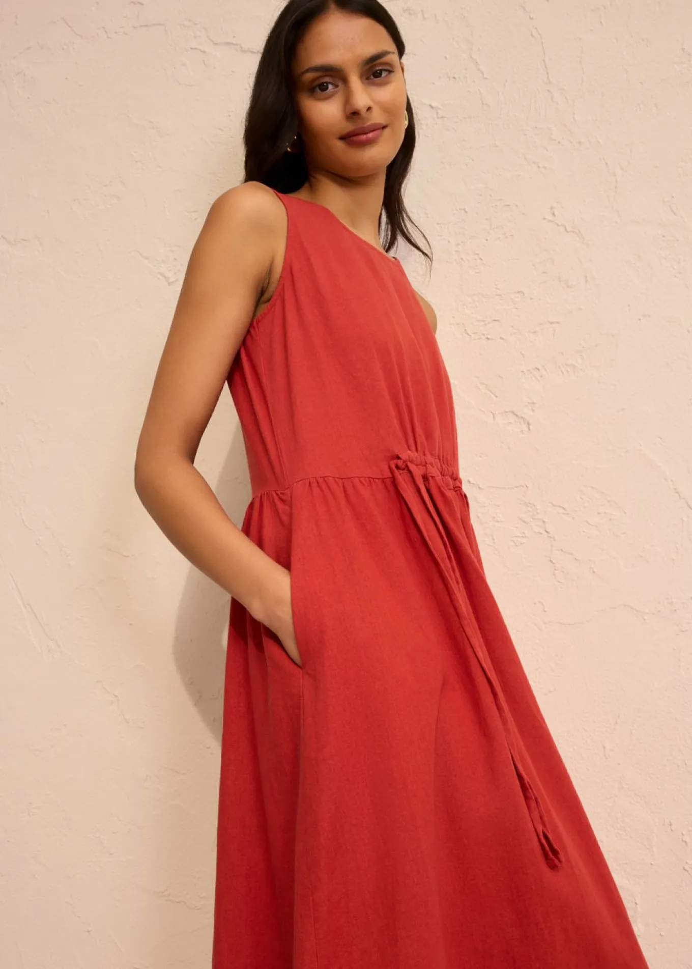 Vestido largo de mezcla ligera de lino y viscosa