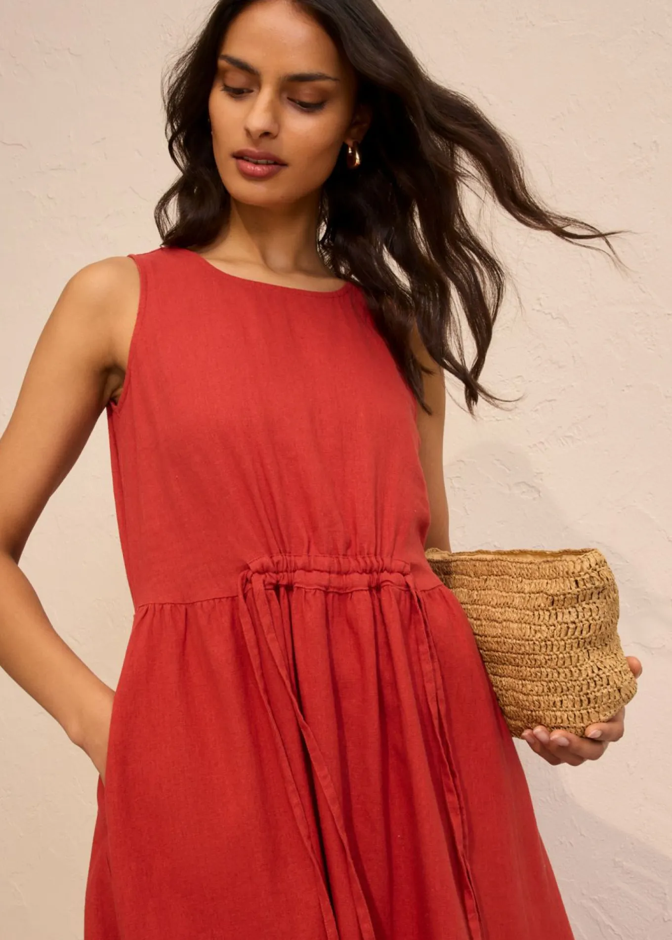 Vestido largo de mezcla ligera de lino y viscosa