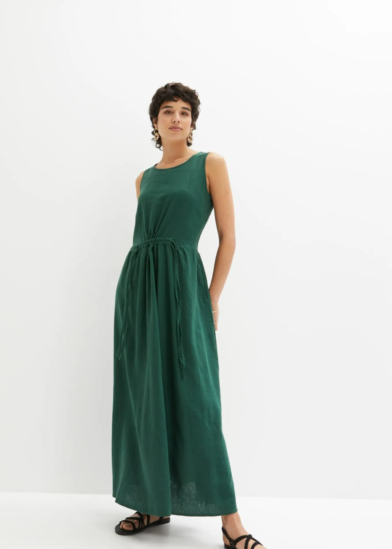 Vestido largo de mezcla ligera de lino y viscosa
