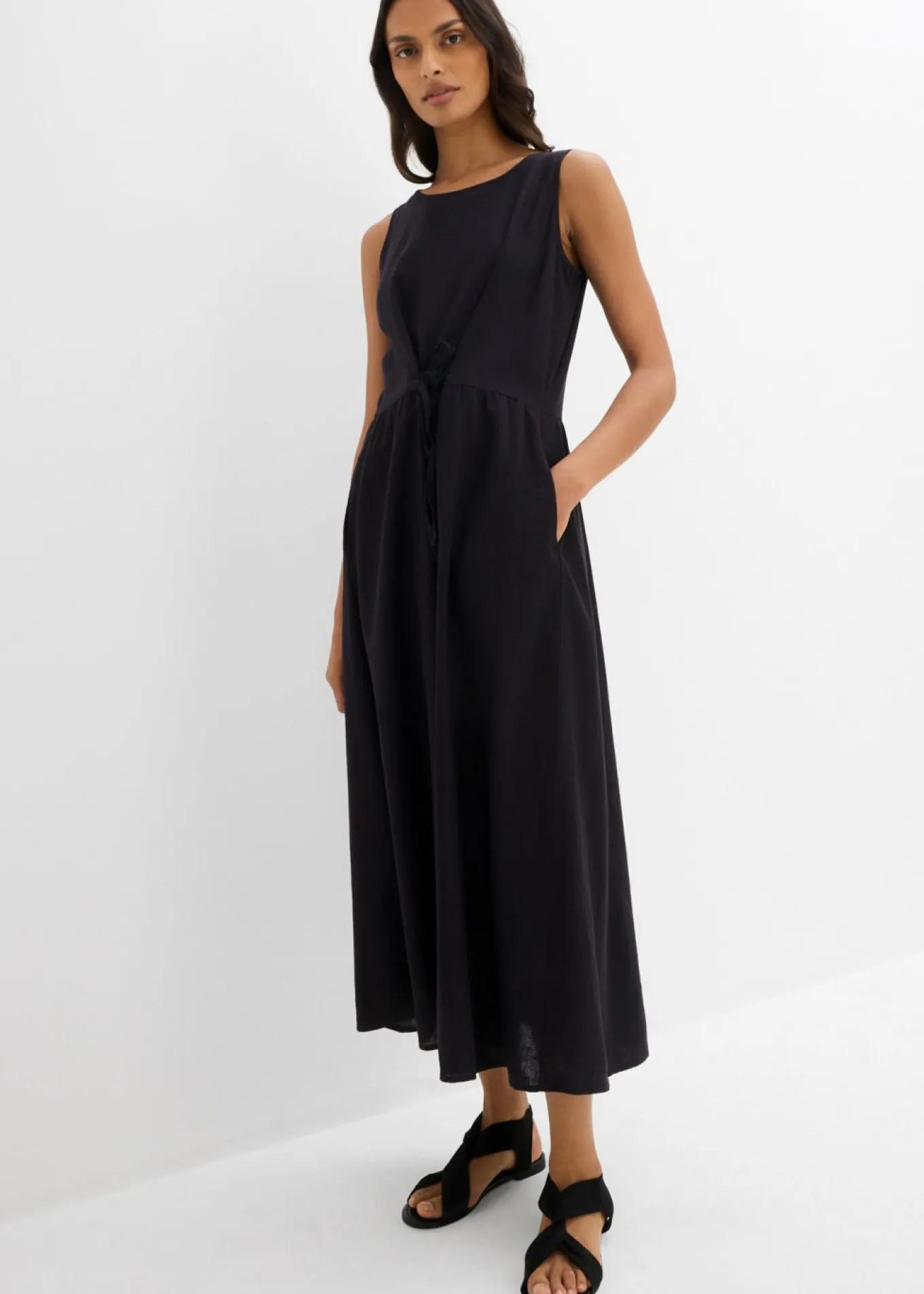 Vestido largo de mezcla ligera de lino y viscosa