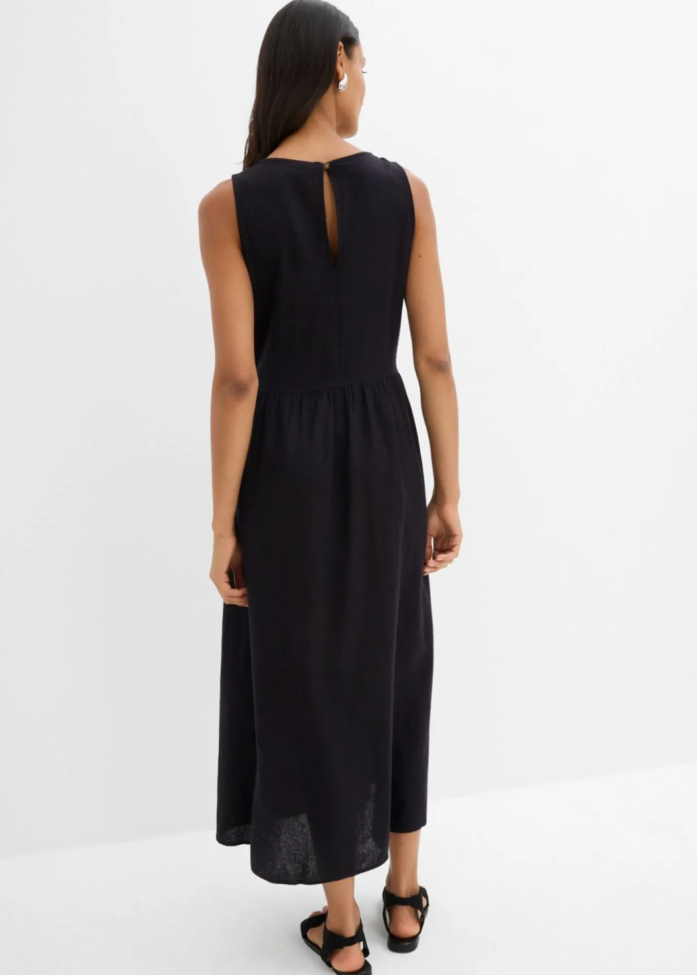 Vestido largo de mezcla ligera de lino y viscosa