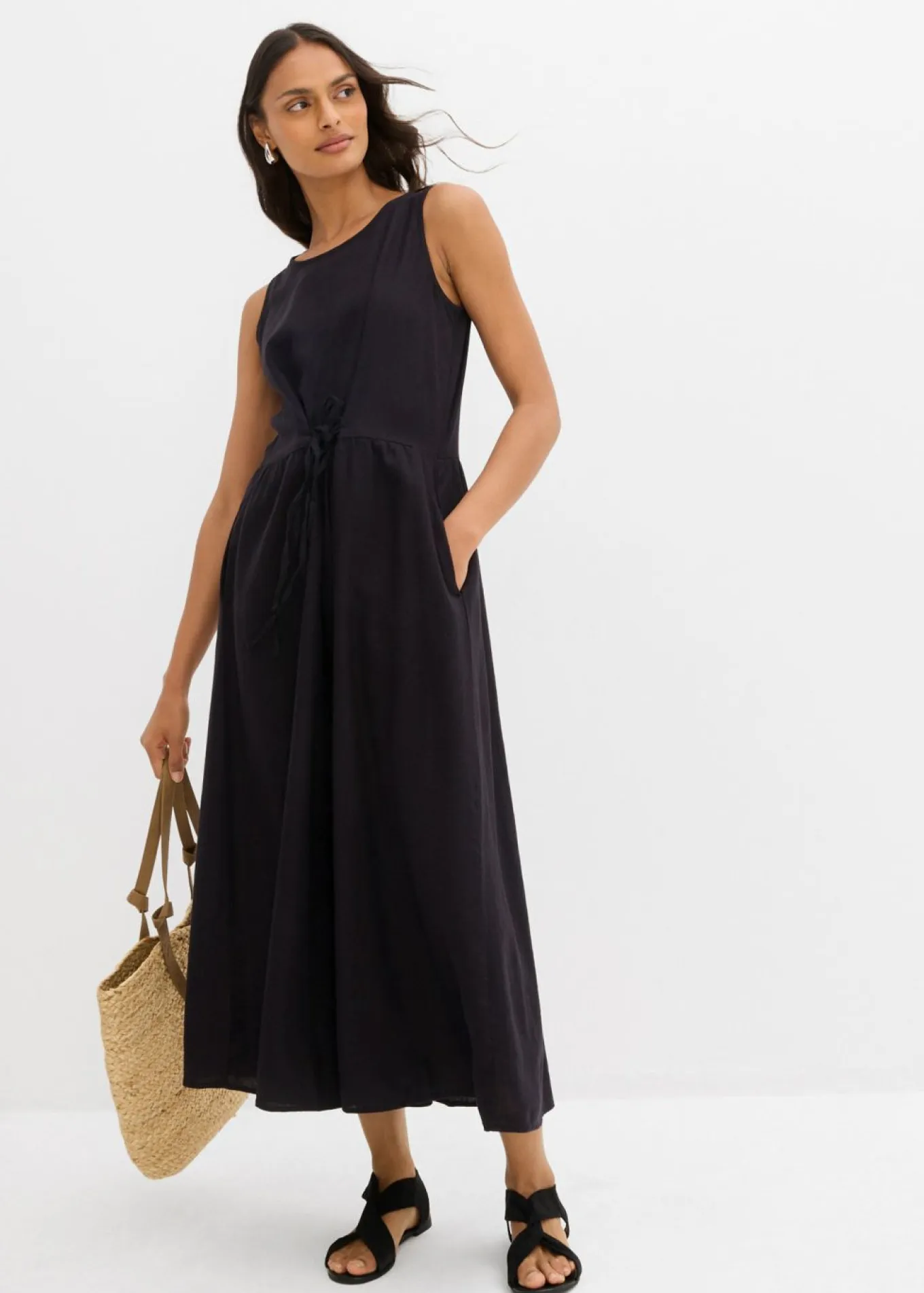 Vestido largo de mezcla ligera de lino y viscosa