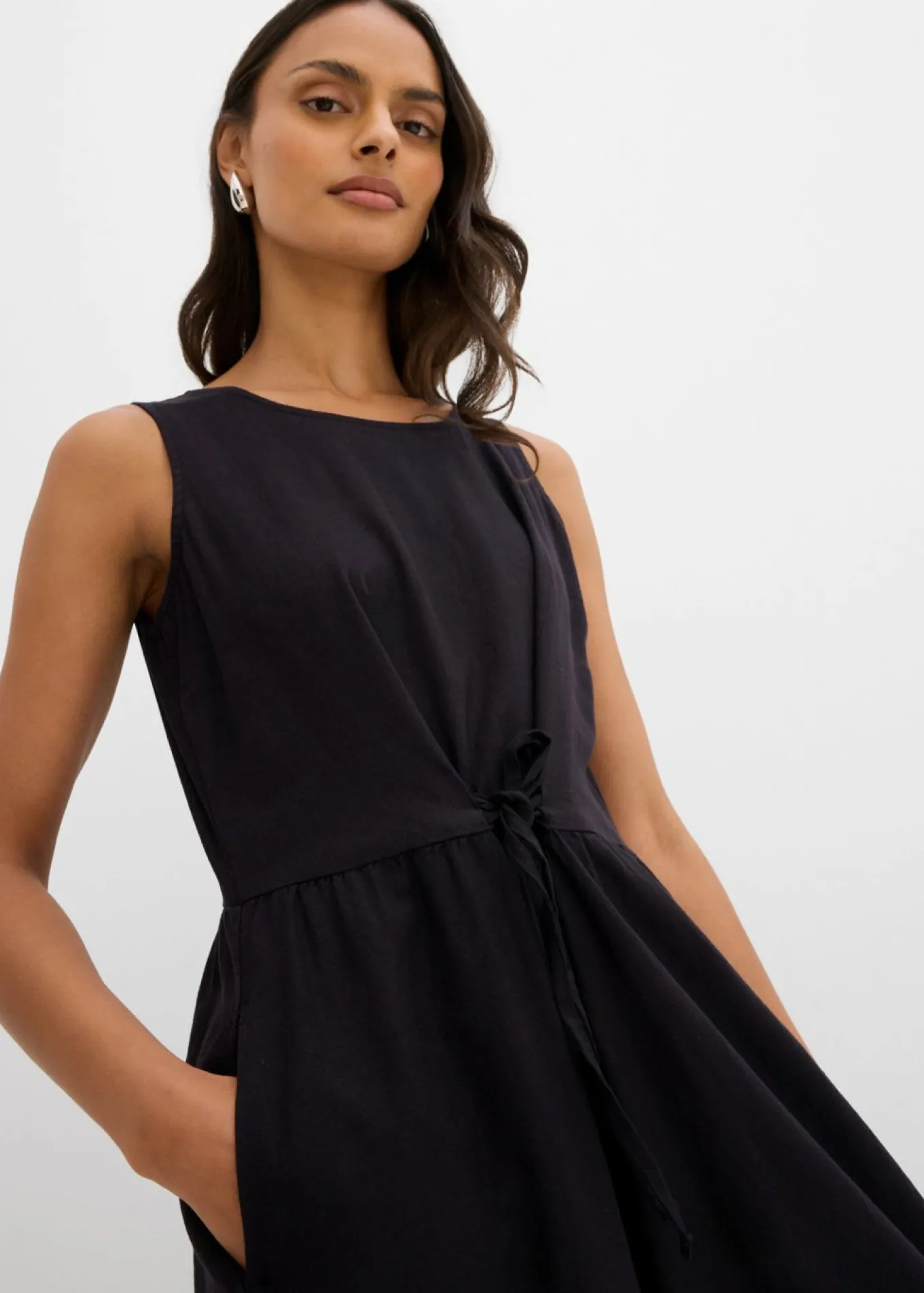 Vestido largo de mezcla ligera de lino y viscosa