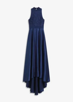 Vestido largo de satén brillante con encaje