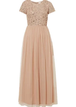 Vestido maxi con bordado de lentejuelas