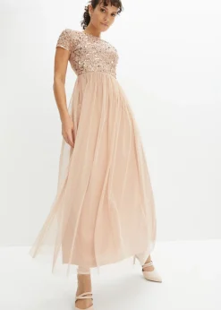 Vestido maxi con bordado de lentejuelas