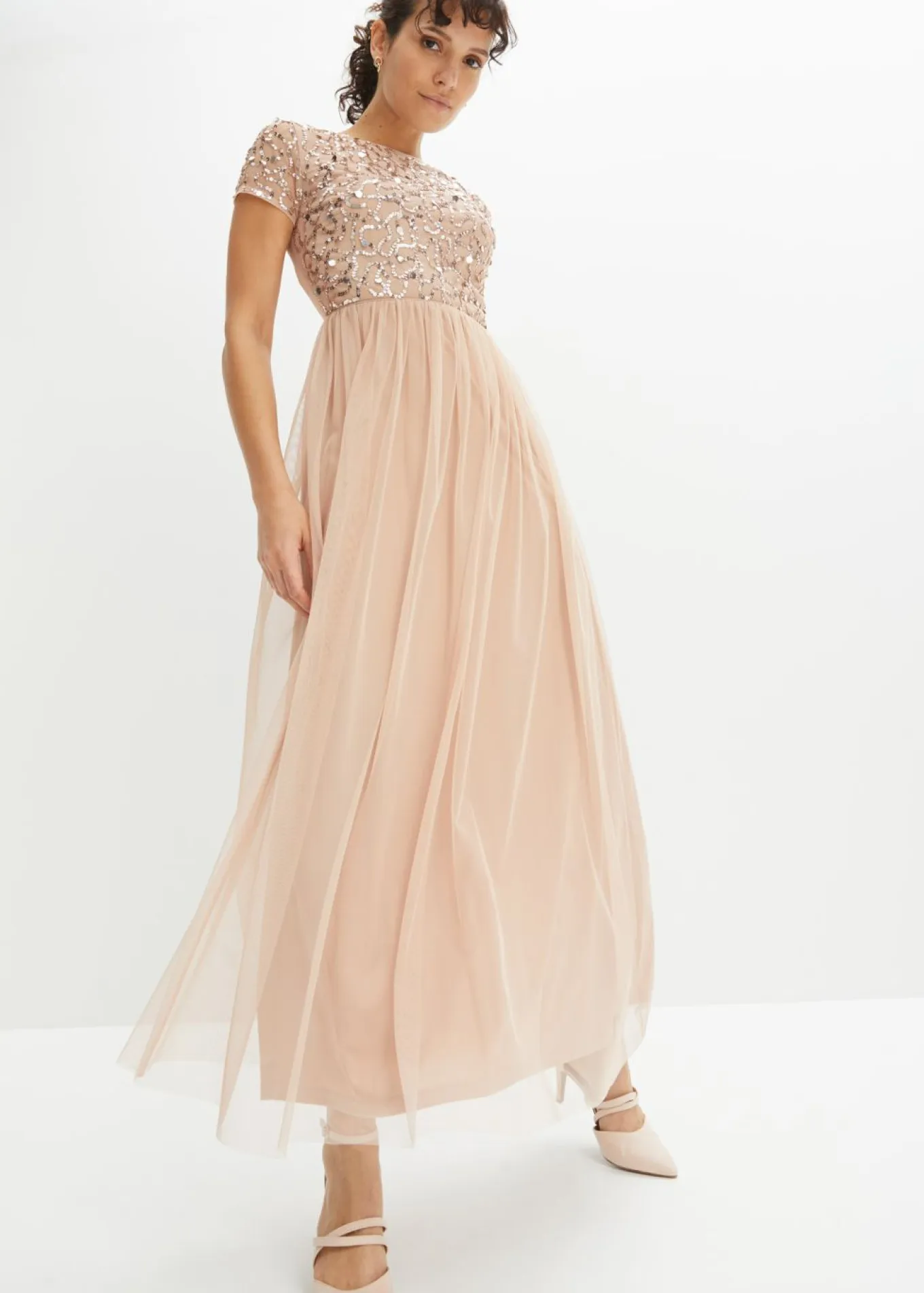 Vestido maxi con bordado de lentejuelas