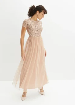 Vestido maxi con bordado de lentejuelas