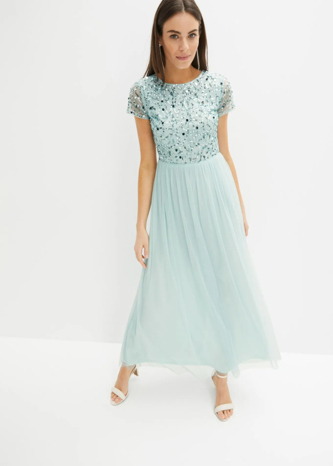 Vestido maxi con bordado de lentejuelas