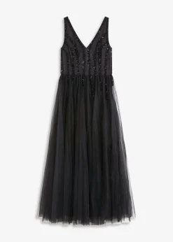 Vestido maxi de tul fino con bordado de lentejuelas