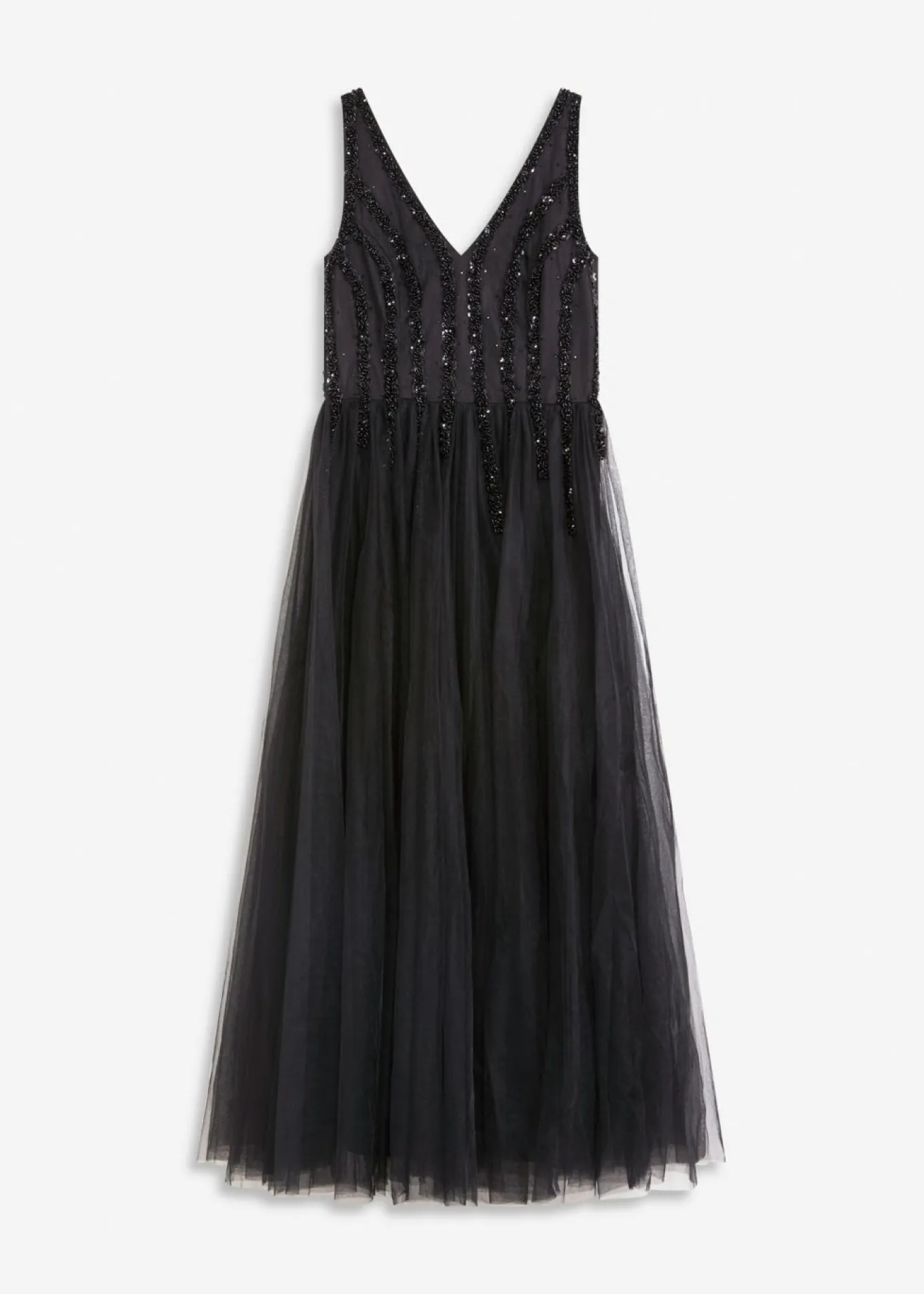 Vestido maxi de tul fino con bordado de lentejuelas