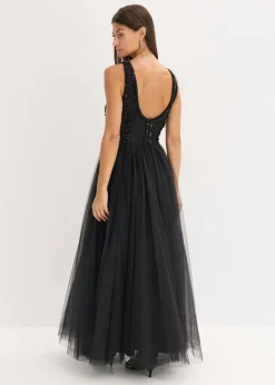 Vestido maxi de tul fino con bordado de lentejuelas